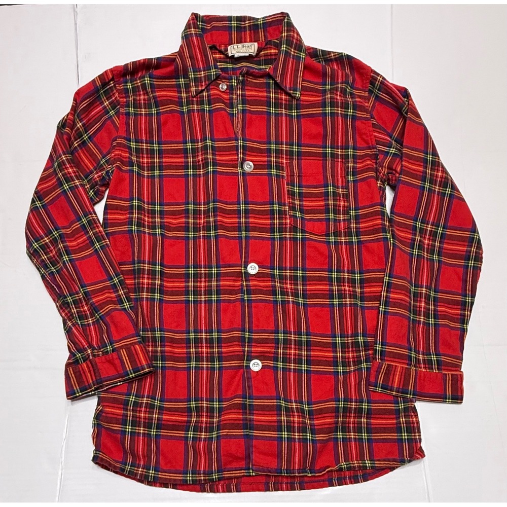 Vintage LL Bean Mens Red Plaid Flannel Shirt Medium Tall Made in USA 100% Cotton